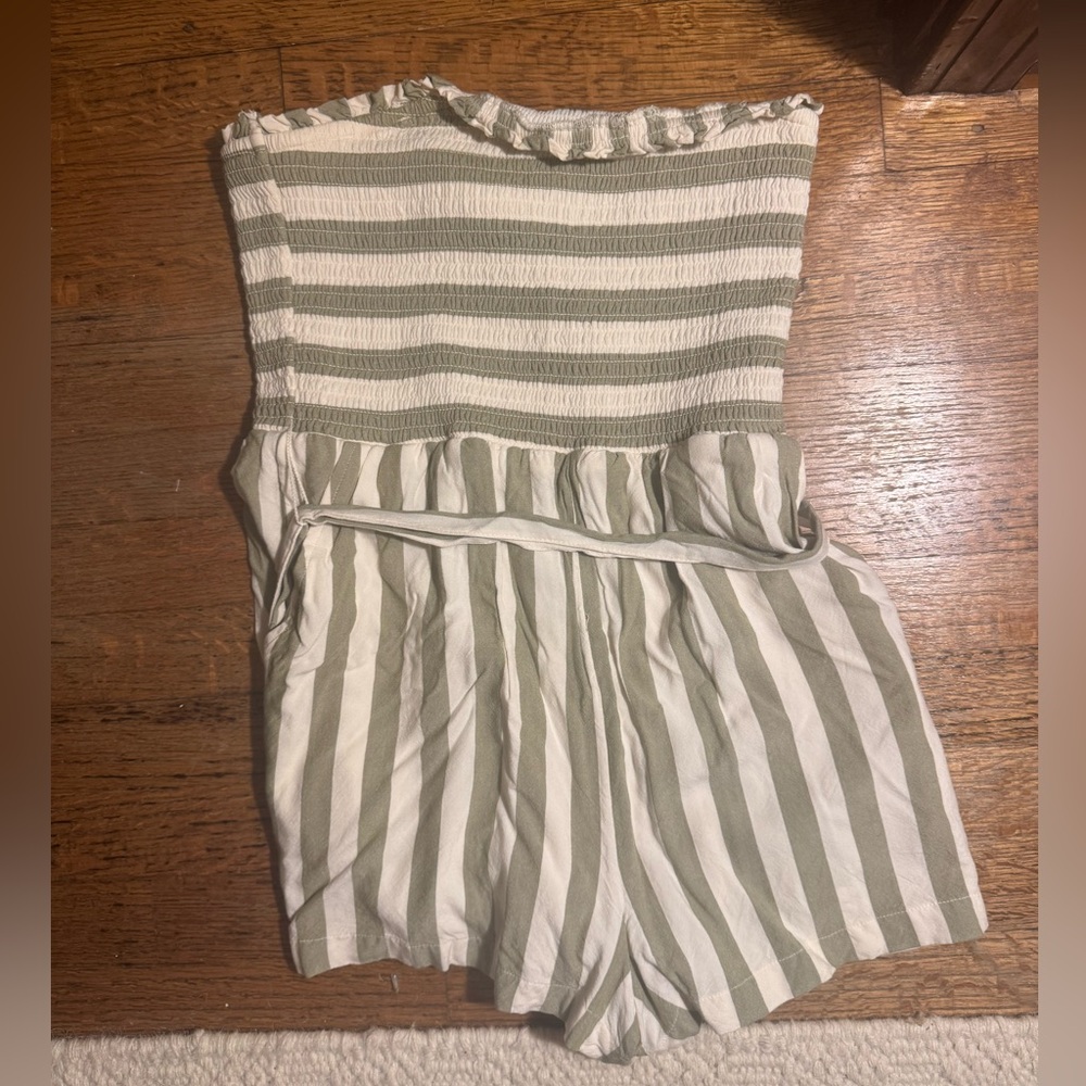 American Eagle Outfitters Green and White Striped Romper